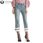 Women Plus Size Straight Embroidered Hem Causal Denim Pants Jeans