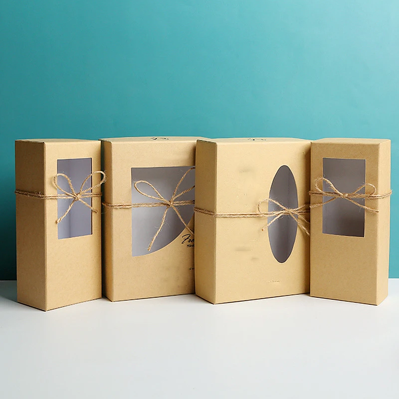 Custom Design Brown Recycled Kraft Paper Packaging Box With Plastic