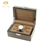 Unique luxury OEM factory brown wood grain piano paint brand wooden watch box, watch packaging box with customized logo