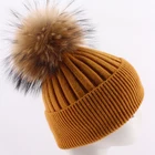 Myfur Wholesale 14colors in Stock Fur Pom Poms Knitted Hat Ball Beanies Winter Hat For Women