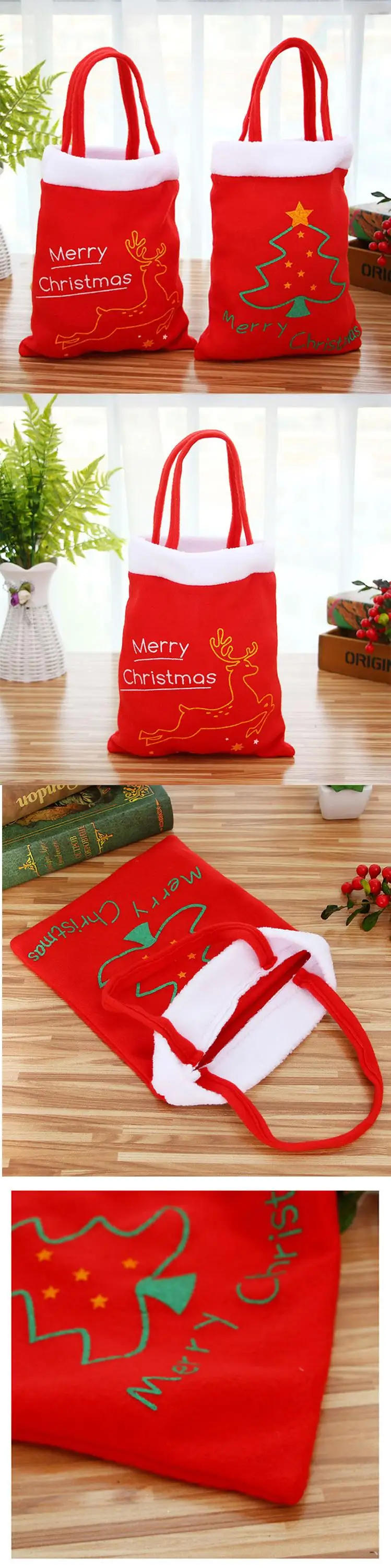 christmas decoration holder santa claus elk printed gift bag