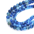Blue stripe agate Round Loose Bead for Jewelry Making 4mm 6mm 8mm 10mm Blue translucent Natural Stone Beads