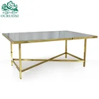 Dinner hall mirror glass top X design base stainless steel metal wedding table