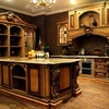 Antique cherry wood kitchen cabinet designs with evident cherry grain and gold touches