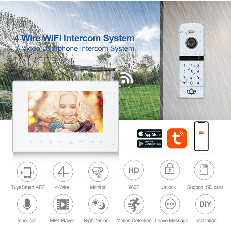 Bcom CE/FCC/ROCH smart door bell supplier unlock motion detection timbre de puerta video doorphone