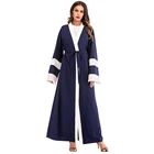 Zakiyyah 1636 Stripes Style Designs Abaya Kimono Stone Work Turkish Islamic Clothing Plus Size With Belt