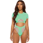 custom private label Short Sleeve high waisted cut swimwear women sexy bikini