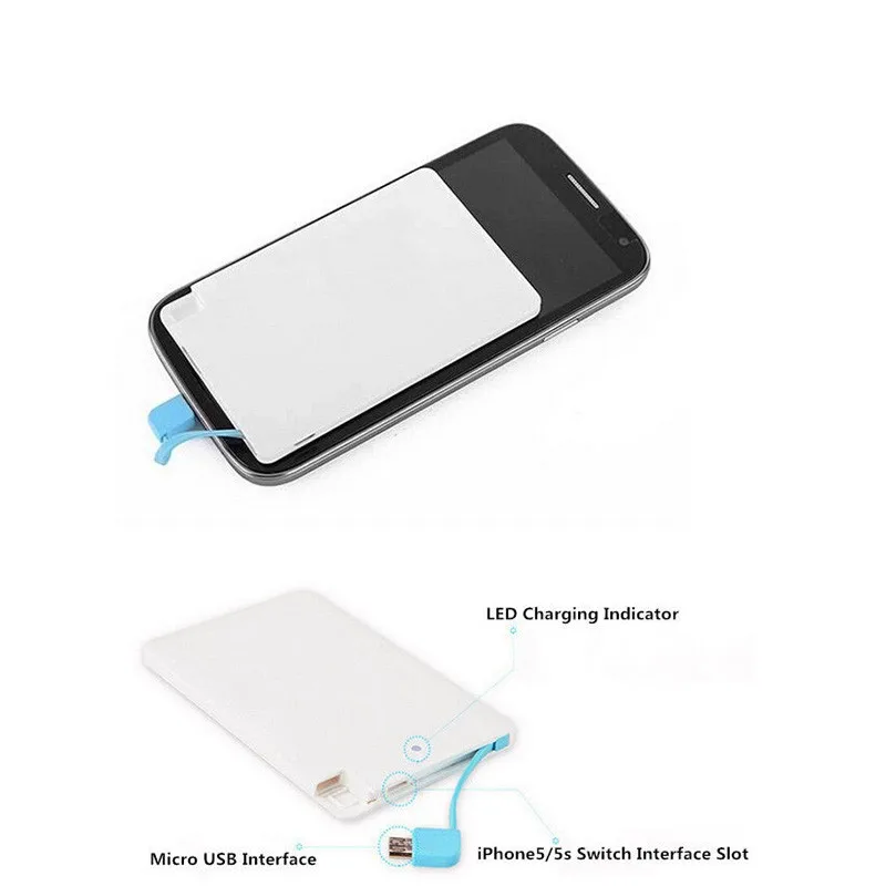 2 Output Built in Cable Slim Wallet Credit Card Power Bank 1800mah 2000mah 2600mah Powerbank - ANKUX.COM