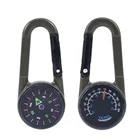 Outdoor hiking kit metal carabiner mini compass thermometer key chain multifunctional 3 in 1 snap hook compass keychain