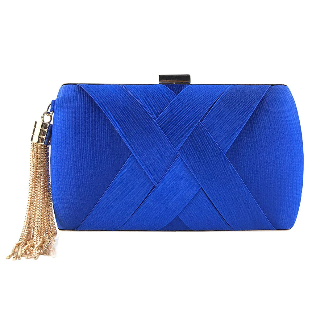 product-New Arrival Silk Satin Metal Tassel Lady luxury evening clutch bags chain wedding party mone-2