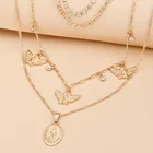 Angel Wing Custom Women Zircon Accessories Gold Plated Multi Layer Angel Wing And Virgin Mary Religious Necklace