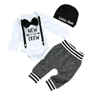 Baby Clothes Newborn Baby Clothes Set Bow Tie White Romper Gray Pant Outfit And Hat Baby Boy Clothing