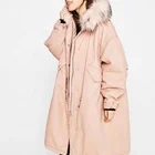 Fashion winter women fur hooded parka down lining Padded Fur jacket long woman down coat Outwear