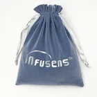 Custom Silver Printed Brand Logo Velvet Pouch Colored Dust Bag With Satin Ribbon