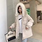 Fashion Winter Women REX Rabbit Fur Coat Hooded Parka Down Lining With Raccoon Fur Collar