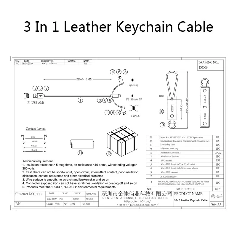 with nice package Short keychain leather 3-in-1 Sync and Charge micro USB Type C for iPhone iPad Air mini, Samsung and more - ANKUX.COM