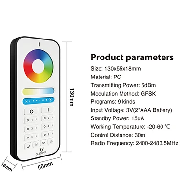 Gledopto GL-RC-006Z 2.4 G RF Remote Touch RGB Controller 9 Lighting Changing Modes RF Remote Control LED Lights For ZigBee 3.0 - ANKUX.COM