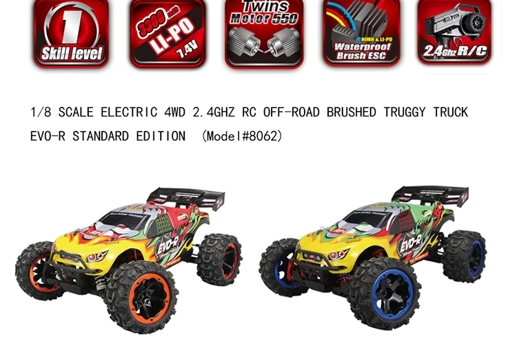 Rc Car 1/8 Body With Wheels Monster Truck 4Wd 1/8 Scale Electric 4Wd 2.4Ghz Off-Road Brush Rc Trucks Remo Hobby 8062 (2)