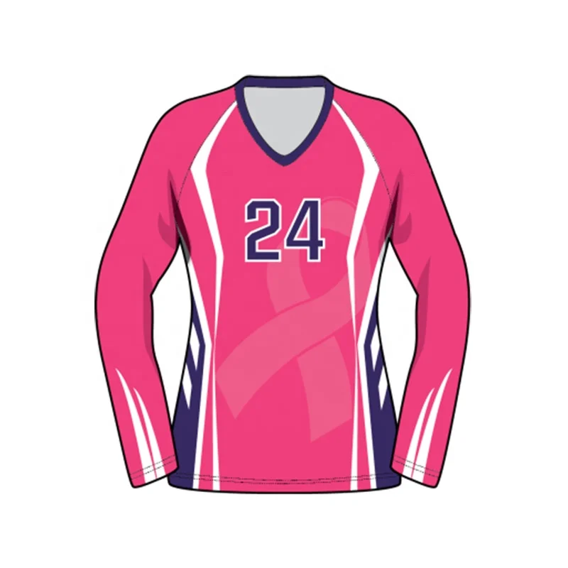 Mulheres meninas mangas compridas camisa de vôlei cor rosa uniformes de vôlei
