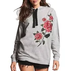 Embroidered Hoodies Hoodie Hoodie Women Custom Embroidered Rose Front Sportswear Fitness Women Drawstring Hoodies