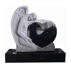 GME043 Black Granite Tombstone Heart Angel Headstone