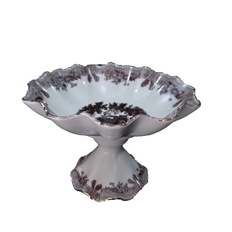 Best Selling Delicate Russia Style High Base Fruit Bowl Fruit Plate Cake Rack Kitchen Drawing Room Porcelain Plate