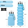 Wholesale Private Label BPA Free Expandable Collapsible Travel Sports Drink Silicone Foldable Water Bottle with Carabiner hook