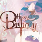 Ins Happy Birthday Mirror Acrylic Mermaid Unicorn Cake Topper Party Supplies Cupcake Toppers