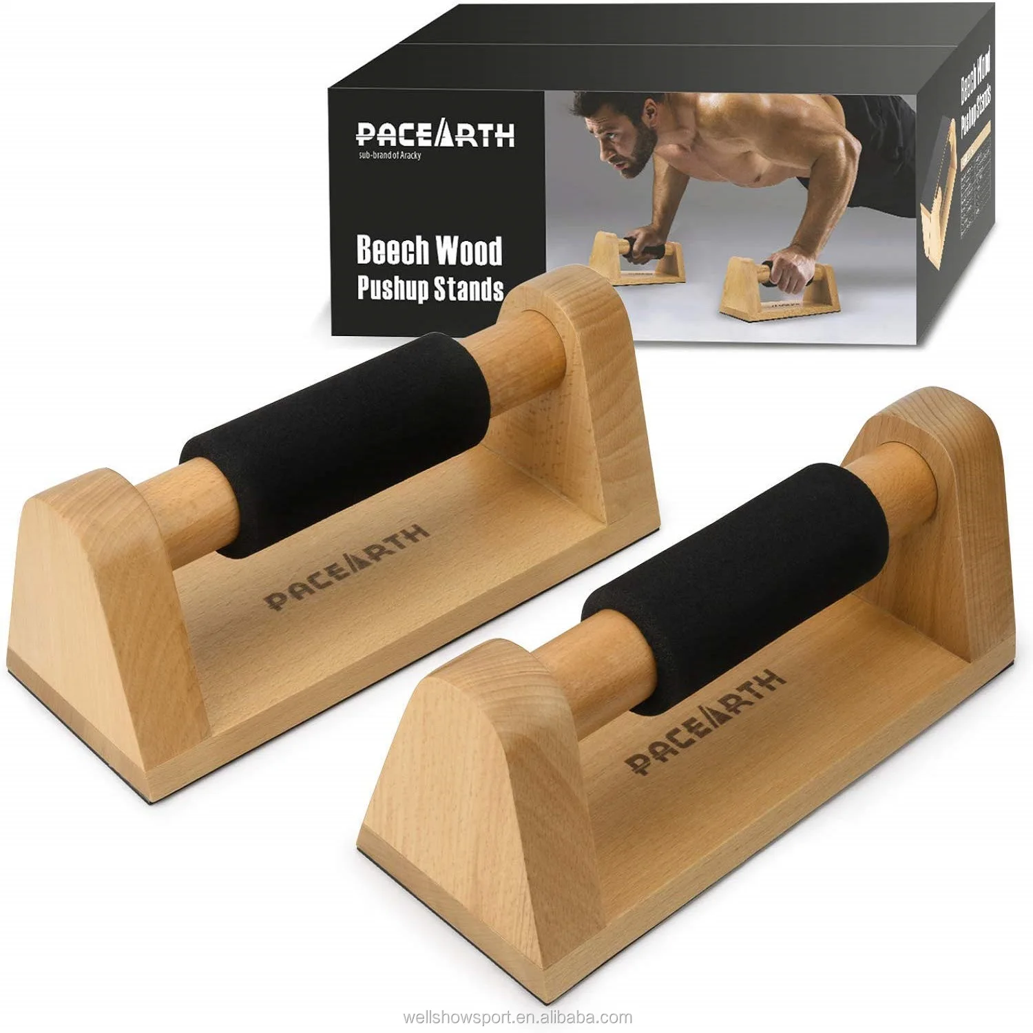 Wellshow Sport Wood Push Up Bars Parallettes Push Up Stands Handstand