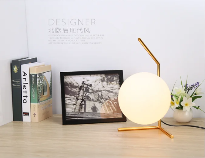 modern wholesale simple glass ball iron white bedroom table lamp