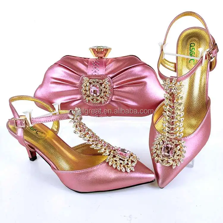 AB8639 Fashion Shoes and Bag Set Genuine Leather Nigeria Shoes for Women