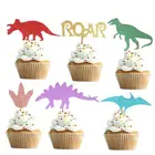 Baby Boy Birthday Party Decorations Glitter Paper Dinosaur Cupcake Toppers