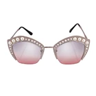 New 2019 Fashion Brand Cat Eye Pink Sunglasses Women Shades Mirror Female Rhinestone Sunglasses