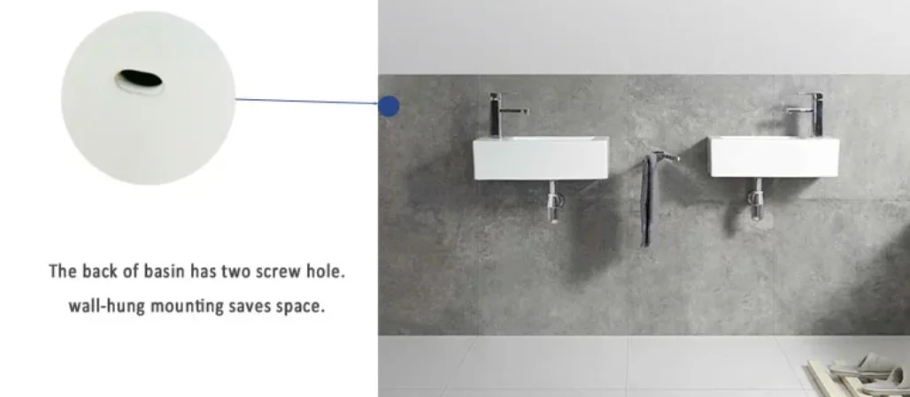 TRAPUL High Quality Modern Wall-hung Mounting Rectangular Small Size Wash Basin Ceramic White Bathroom Sink factory