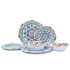 Picnic use easy to take unbreakable 12pcs melamine dinnerware with color box packing