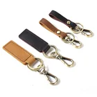 Tiding Luxury Vintage Brown Embossed Engraved Genuine Leather Strap Armband Keychain With Logo