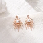 Korea style bouquet wedding drop earring firework shaped cubic zirconia pearl diffuser delicate stud earring for women Gift