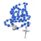 Resin Rose Flower Rosary Necklace Virgin Mary Christ Cross Catholic Christian Prayer Beads