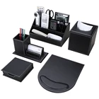 School Brown Desk Set Leather Items Office Desktop Stationery Set