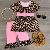 Customize Baby Girl Boutique Autumn Clothes Leopard Tops Pink Capris Sets Little Girl Winter Clothes