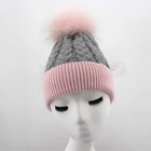 Myfur wholesale 100% angora knitted hat beanie for adults,winter hat with fur pom pom