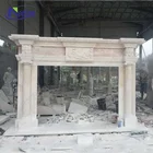 Chinese factory wholesale custom hand carved interior decor beige stone fireplace surround mantel with column