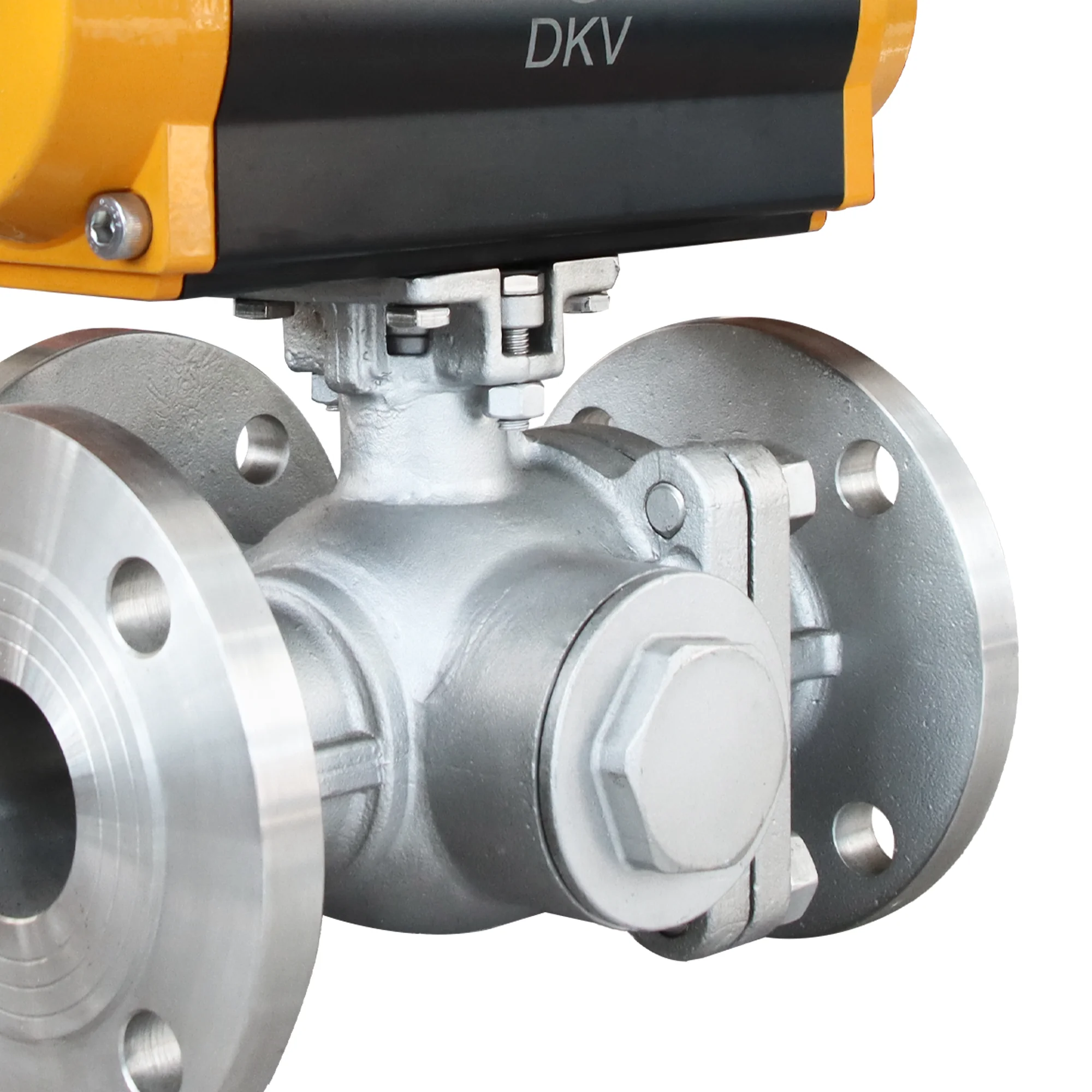 Dkv Pneumatic Actuated Flanged Ss 3 Way Ball Valve Double Acting Ansi