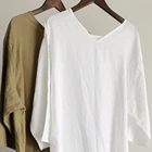 Women oversized V neck linen poet long skirt