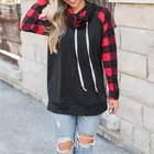 D94 women cowel neck Plaid Pullover winter buffalo sleeve hoodie ladies turtleneck buffalo plaid raglan