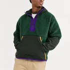 Fashion custom mens regular fit fixed hood zipper fly patchwork fleece jackets