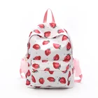 Top Nylon Women Backpack Strawberry Print School Bag for Teenage Girls