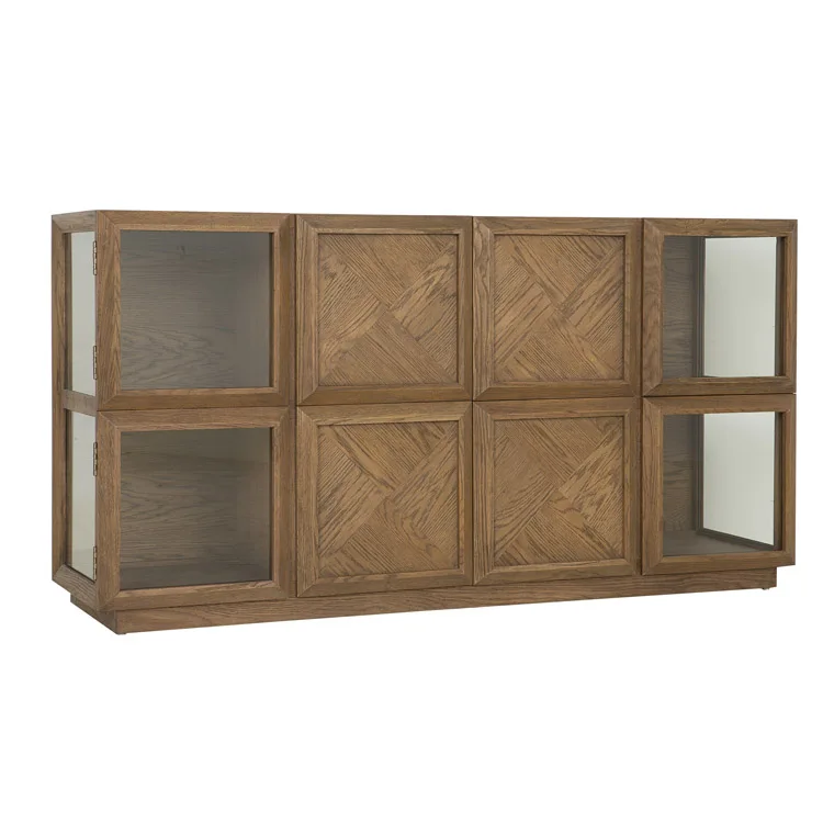 Hot selling modern glass door parquet oak wood cabinet sideboard