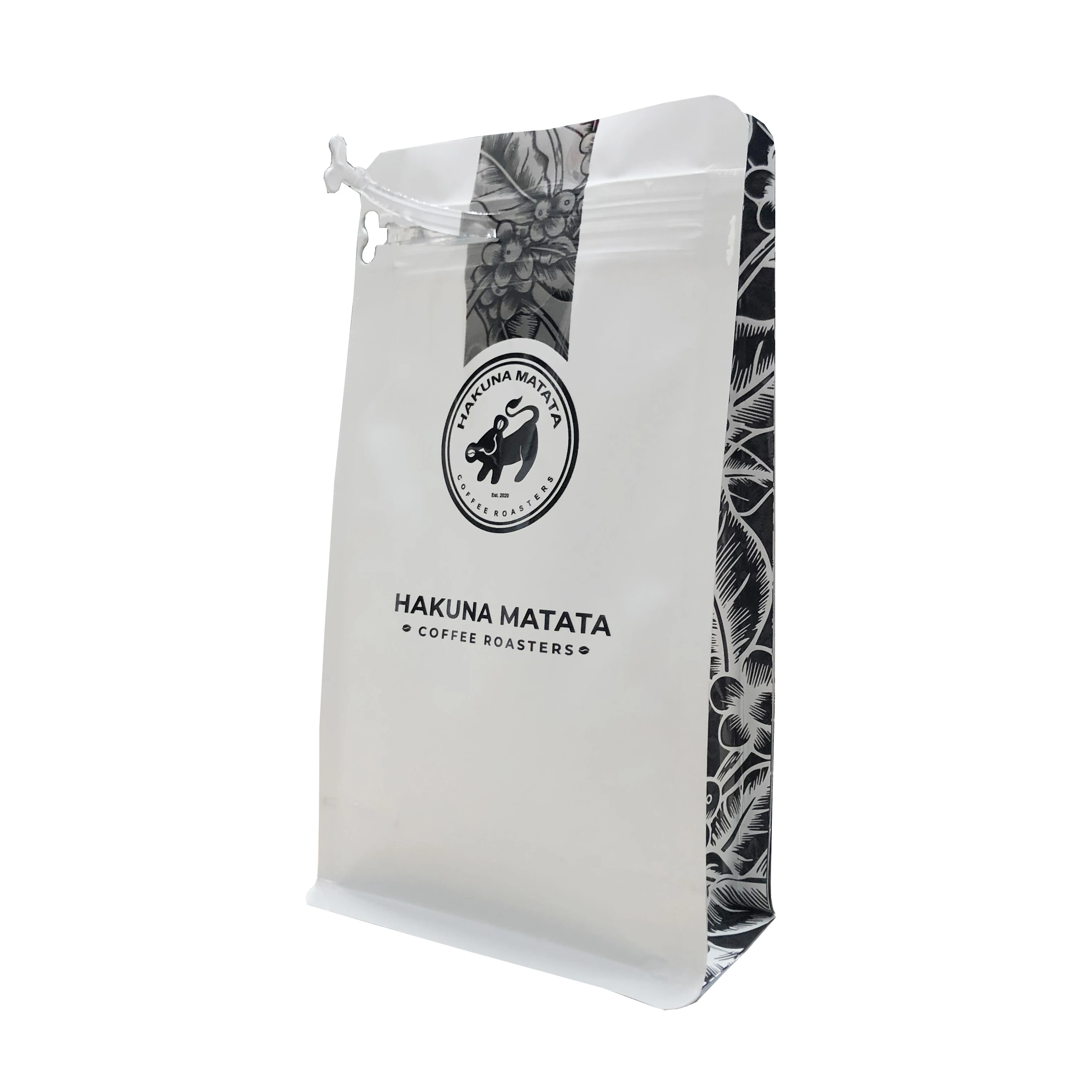 Package 12oz Resealable Box Pouch Coffee Bag With Valve Flat Bottom Zipper Spot UV Matte White Coffee Bag Food Storage Packaging