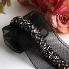 Wholesale polyester pearl lace pearl beaded lace black organza bag pearl lace trim